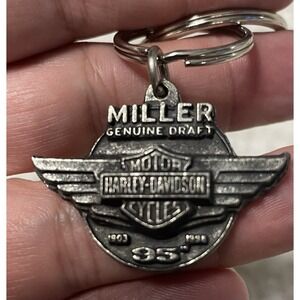 1998 Harley Davidson Miller Genuine Draft Beer Keychain Fob 95 Years Motorcycles